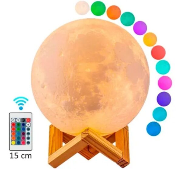 Lámpara Luna Con Control Luz Led Colores Recargable Con Base y Control