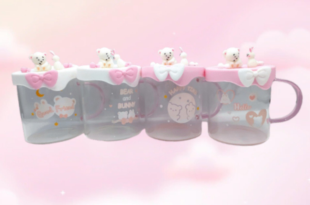 Taza Vidrio Kawaii Tapa Siliconada
