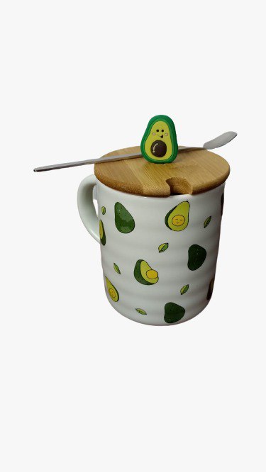 Taza Café Con Tapa 3d Y Cuchara Aguacate